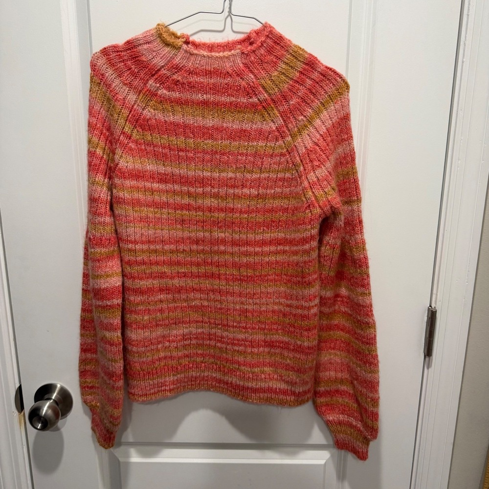 t.la Womens Sweater Striped Mock Neck Pink Orange Yellow Small